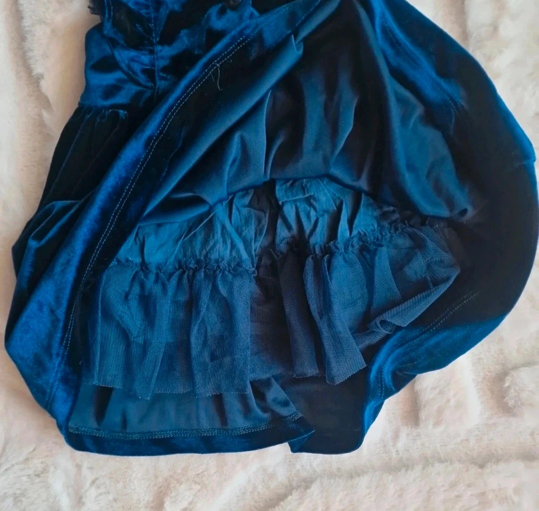 Vestido de bebé en terciopelo azul marino – 12 meses – Casi nuevo – photo 3